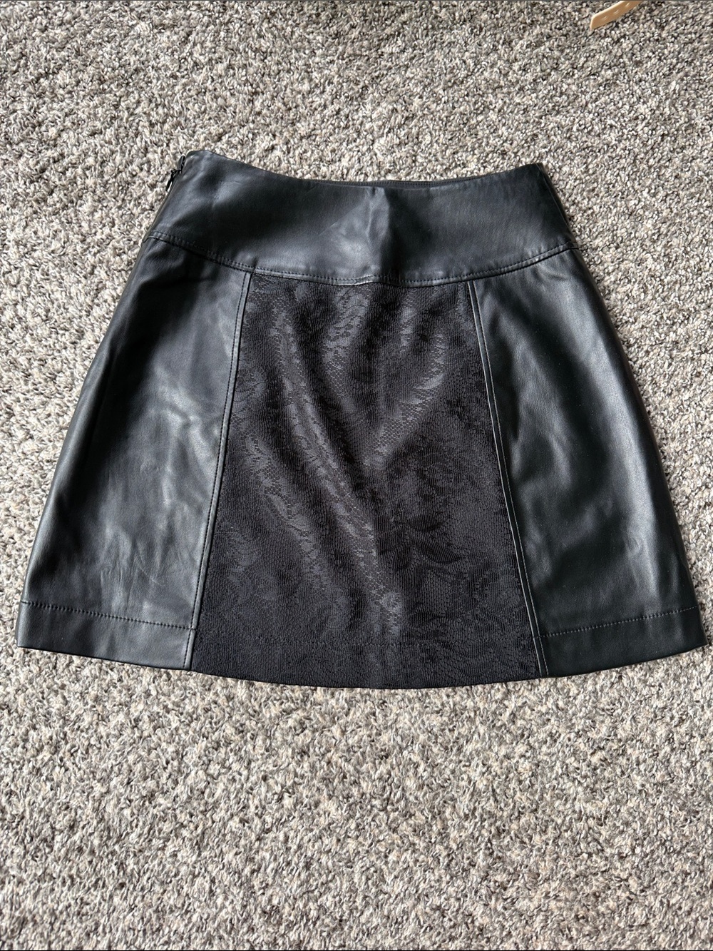 Black Faux Leather and Lace Mini Skirt